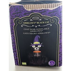 Holiday Living Inflatable Black Cat Witch Hat Halloween Airblown Lawn Decor 84"